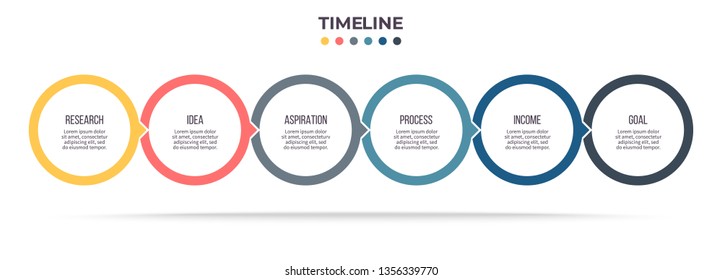 Business Infographics. Timeline With 6 Steps, Options, Circles. Vector Chart.