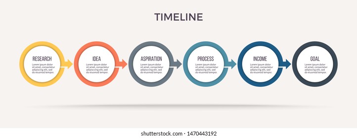 Business infographics. Timeline with 6 steps, options, circles. Vector infographic element.