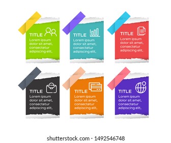 Business infographics. Timeline with 6 steps or options in paper style. Vector infographic element