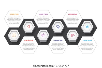 Business infographics. Timeline with 6 steps, options.