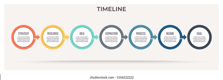 Business infographics. Timeline with 7 steps, options, circles. Vector infographic element.
