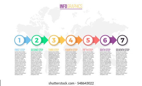 Business Infographics. Timeline With 7 Steps, Arrows. 