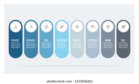 Business infographics. Timeline with 8 steps, options. Vector template. 