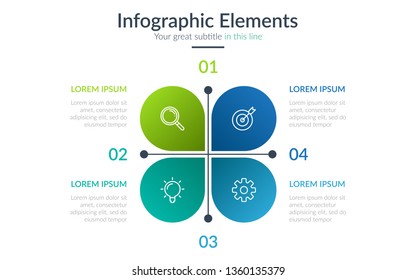 Business infographics. Timeline design with icons and 4 options or steps. Infographics for business concept. Vector illustration.