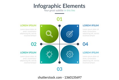 Business infographics. Timeline design with icons and 4 options or steps. Infographics for business concept. Vector illustration.