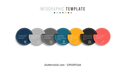 Business infographics timeline design template with icons and 7 steps. Can be used for workflow layout, diagram, annual report, web design