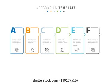 Business infographics timeline design template with icons and 6 steps. Can be used for workflow layout, diagram, annual report, web design