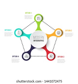 Business infographics timeline design template with icons and 5 steps. Can be used for workflow layout, diagram, annual report, web design