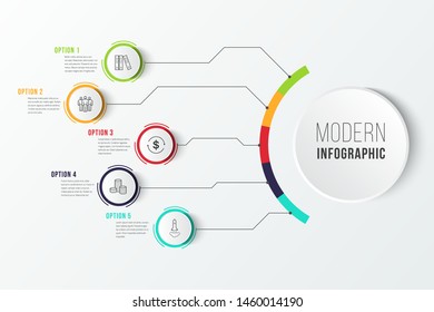 Business infographics timeline design template with icons and 5 steps. Can be used for workflow layout, diagram, annual report, web design