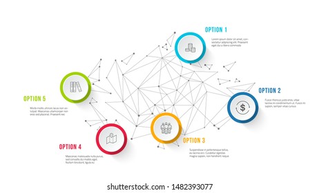 Business infographics timeline design template with icons and 5 steps. Can be used for workflow layout, diagram, annual report, web design