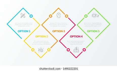 Business infographics timeline design template with icons and 5 steps. Can be used for workflow layout, diagram, annual report, web design