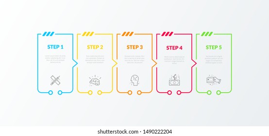 Business infographics timeline design template with icons and 5 steps. Can be used for workflow layout, diagram, annual report, web design