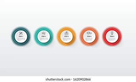 Business infographics timeline design template with icons and 5 steps. Can be used for workflow layout, diagram, annual report, web design