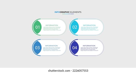 Plantilla de diseño de línea de tiempo de infografías empresariales con información de 4 pasos y opciones. Vector premium con signo o símbolo modificable. Vector Eps10