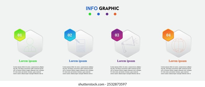 Business infographics timeline design template with 4 step and option information. Premium vector with editable sign or symbol. Eps10