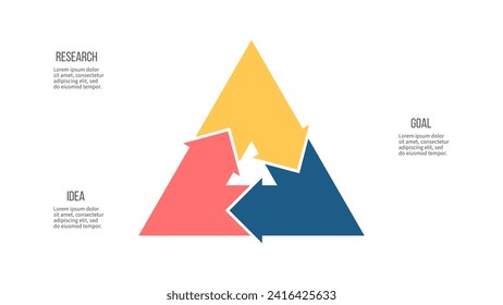 Business infographics. Triangle chart, graph with 3 steps, options, parts. Vector diagram.