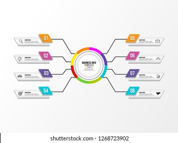 Business Infographics Vector Design template. Data Visualization Timeline with circles, steps, number options most useful can be used for workflow layout, presentation, diagram, annual reports