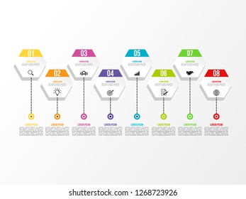 Business Infographics Vector Design template. Data Visualization Timeline with circles, steps, number options most useful can be used for workflow layout, presentation, diagram, annual reports