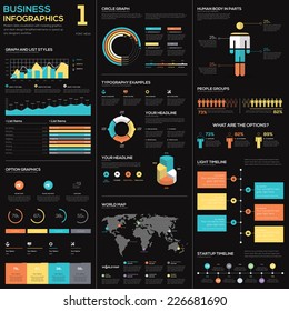 Business infographics vector elements in blue, red and yellow