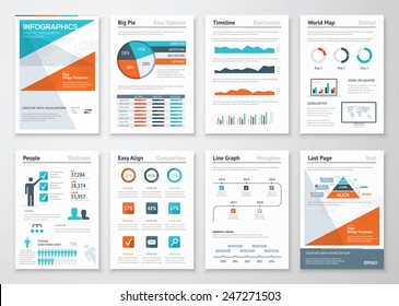 Business infographics vector elements for corporate brochures. Collection of modern infographic metaphors in a flyer and brochure concept, use for marketing, website, print, presentation etc