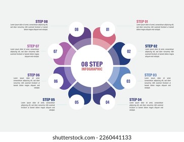 Business infographics. Vector flower chart with 5, 6, 7, 8, 9, 10 steps, options, processes, petals. Vector diagrams.