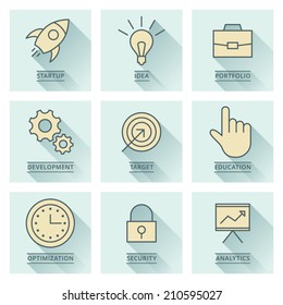 Business infographics vector icons. Development and teamwork concept.
