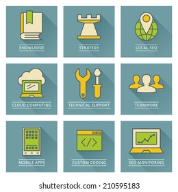 Business infographics vector icons. Developmentt and temwork concept.