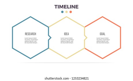 Business infographics. Vector presentation with 3 options, hexagons. Editable line.
