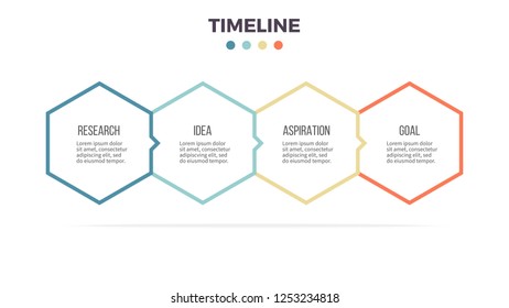 Business infographics. Vector presentation with 4 options, hexagons. Editable line.