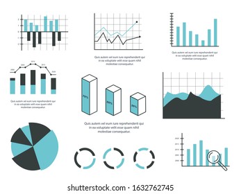 Business infographics. Vector set of business elements such as marketing charts, graphs. Inforgaphics data template. 