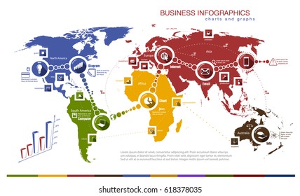 business infographics with world map and charts