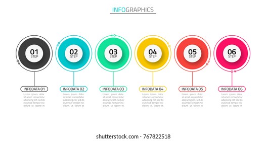 Business infographics.Timeline with 6 steps, options, circle, arrows.Vector illustration.