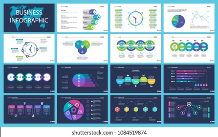 Business inforgraphic design set for management concept. Can be used for business project, annual report, web design. Process chart, option chart, scatter plot, pie chart, flowchart, donut diagram