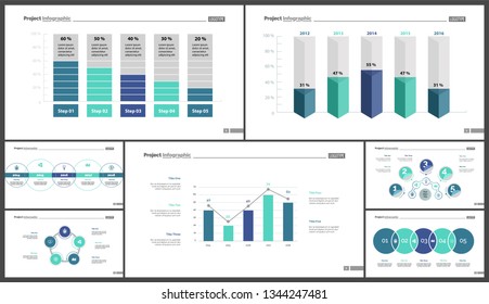Business inforgraphic design set for management concept. Can be used for business project, annual report, web design. Process chart, option chart, scatter plot, pie chart, flowchart, donut diagram