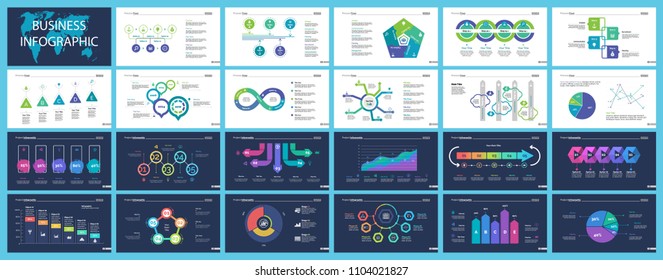 Business inforgraphic design set for marketing concept. Can be used for business project, annual report, web design. Process chart, option chart, flowchart, bar graph, area chart, donut diagram