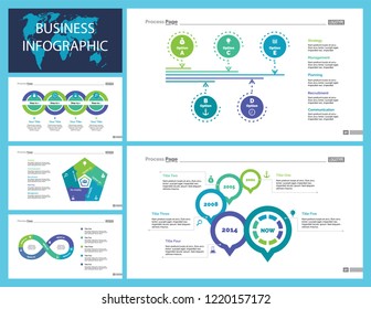Business inforgraphic design set for marketing concept. Can be used for business project, annual report, web design. Process chart, option chart, flowchart, bar graph, area chart, donut diagram