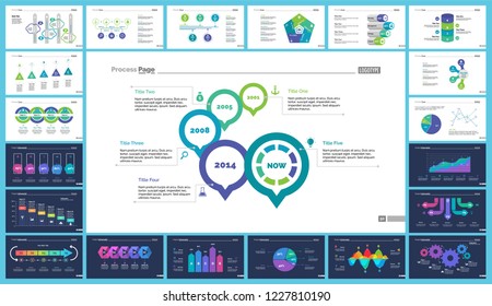 Business inforgraphic design set for marketing concept. Can be used for business project, annual report, web design. Process chart, option chart, flowchart, bar graph, area chart, donut diagram