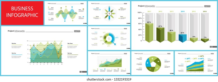 Business inforgraphic design set for marketing concept. Can be used for business project, annual report, web design. Process chart, option chart, flowchart, bar graph, area chart, donut diagram