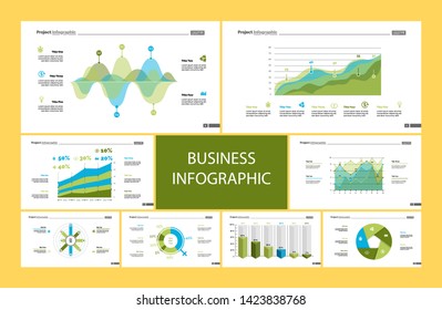 Business inforgraphic design set for marketing concept. Can be used for business project, annual report, web design. Process chart, option chart, flowchart, bar graph, area chart, donut diagram