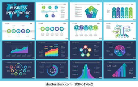 Business inforgraphic design set for project management concept. Can be used for business project, annual report, web design. workflow layout. Option, process, area chart, donut, arrow graphs