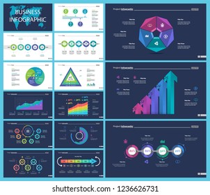 Business inforgraphic design set for project management concept. Can be used for business project, annual report, web design. workflow layout. Option, process, area chart, donut, arrow graphs
