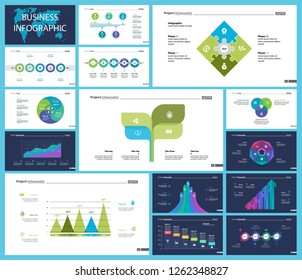 Business inforgraphic design set for project management concept. Can be used for business project, annual report, web design. workflow layout. Option, process, area chart, donut, arrow graphs