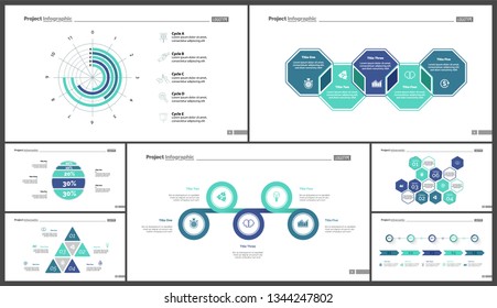 Business inforgraphic design set for project management concept. Can be used for business project, annual report, web design. workflow layout. Option, process, area chart, donut, arrow graphs