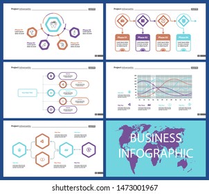 Business inforgraphic design set for project management concept. Can be used for business project, annual report, web design. workflow layout. Option, process, area chart, donut, arrow graphs