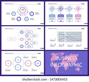 Business inforgraphic design set for project management concept. Can be used for business project, annual report, web design. workflow layout. Option, process, area chart, donut, arrow graphs