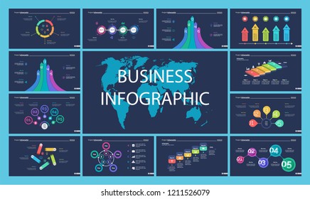Business inforgraphic design set for strategy concept. Can be used for business project, annual report, web design. Process chart, option chart, flowchart, scatter plot, line graph