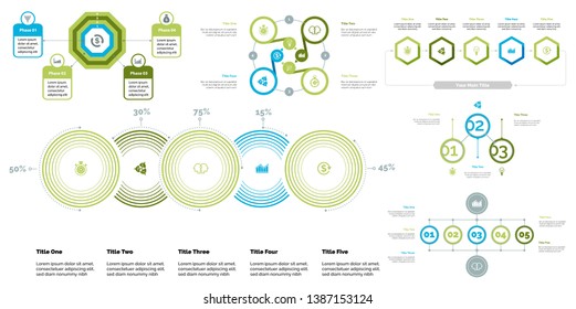 Business inforgraphic design set for strategy concept. Can be used for business project, annual report, web design. Process chart, option chart, flowchart, scatter plot, line graph