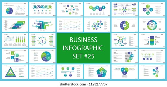 Business inforgraphic slide design set can be used for presentations, annual report, web design. Management concept. Process, option, comparison graphs, area chart, flowchart, donut diagram