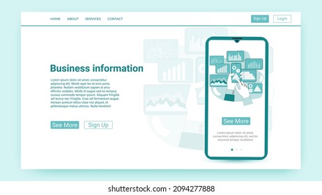 Business Information.Das Konzept der Datenerhebung und -analyse für geschäftliche Zwecke.Die Hand der Geschäftsleute auf dem Hintergrund von Graphen und Diagrammen.Website und mobile Applikationsvorlage.