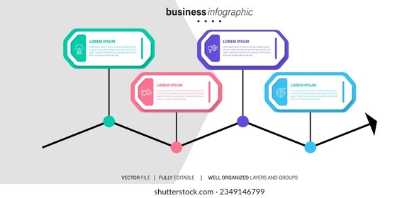 Información de negocio mostrar Diagrama de proceso Elemento abstracto del diagrama con paso, opción, sección o proceso Plantilla de negocio Vector para presentación Concepto creativo para infografía
